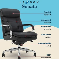La-Z-Boy Office Chairs<Sonata Ergonomic Bonded Leather Swivel Executive Chair, Black and Chrome (CCHR10014D)