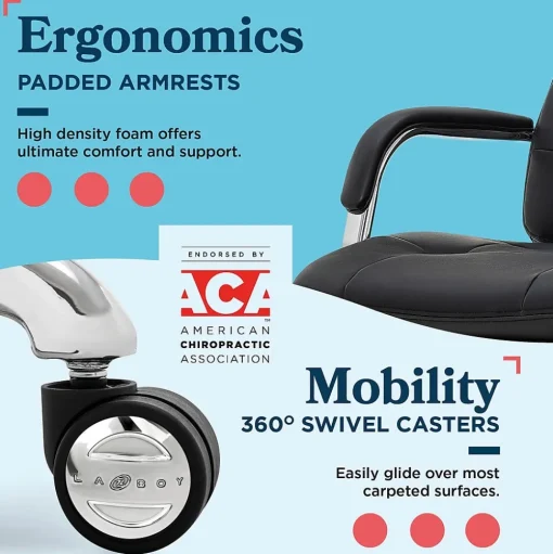 La-Z-Boy Office Chairs<Sonata Ergonomic Bonded Leather Swivel Executive Chair, Black and Chrome (CCHR10014D)
