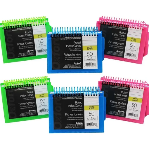 Oxford Index Cards<View Front Spiral Index Cards, 3" x 5", Pack of 6 (ESS73138-6)