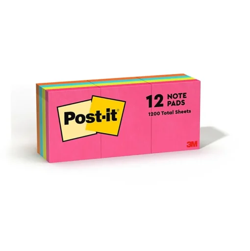 Post-it Post-It Notes<Notes, 1 3/8" x 1 7/8", Collection, 100 Sheet/Pad, 12 Pads/Pack (653AN)