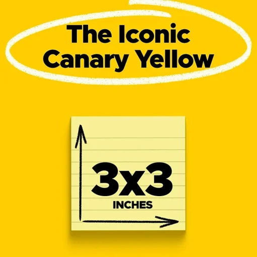 Post-it Post-It Notes<Notes, 3" x 3", Canary Collection, Lined, 100 Sheet/Pad, 2 Pads/Pack (630PK2)