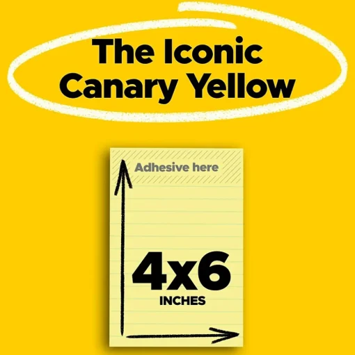 Post-it Post-It Notes<Notes, 4" x 6", Canary Collection, Lined, 100 Sheet/Pad, 12 Pads/Pack (660YW)