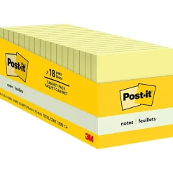 Post-it Post-It Notes<Notes, 3" x 3", Canary Collection, 90 Sheet/Pad, 18 Pads/Pack (654-18CP)