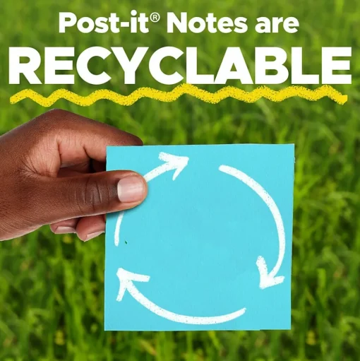 Post-it Post-It Notes<Recycled Notes, 1 3/8" x 1 7/8", Canary Collection, 100 Sheet/Pad, 12 Pads/Pack (653RPYW)