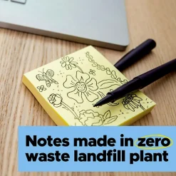 Post-it Post-It Notes<Recycled Super Sticky Notes, 3" x 3", Canary Collection, 70 Sheet/Pad, 5 Pads/Pack (654R-5SSCY)