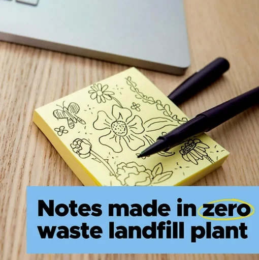 Post-it Post-It Notes<Recycled Super Sticky Notes, 3" x 3", Canary Collection, 70 Sheet/Pad, 5 Pads/Pack (654R-5SSCY)