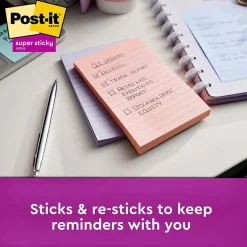 Post-it Post-It Notes<Recycled Super Sticky Notes, 4" x 6", Wanderlust Pastels Collection, Lined, 90 Sheet/Pad, 3 Pads/Pack (6603SSNRP)