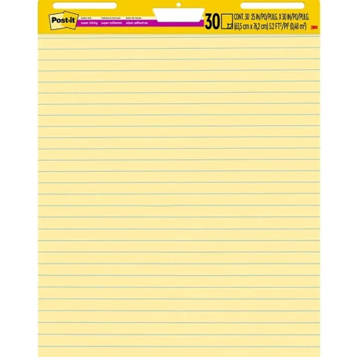 Post-it Easel Paper Pads<® Super Sticky Easel Pad, 25" x 30", Yellow with Lines, 30 Sheets/Pad (561)