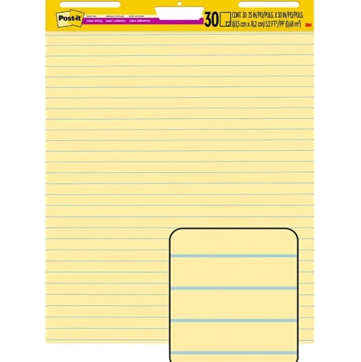 Post-it Easel Paper Pads<® Super Sticky Easel Pad, 25" x 30", Yellow with Lines, 30 Sheets/Pad (561)