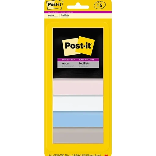 Post-it Post-It Notes<Super Sticky Notes, 3" x 3", Assorted Collection, 45 Sheet/Pad, 5 Pads/Pack (3321-5SSNE)