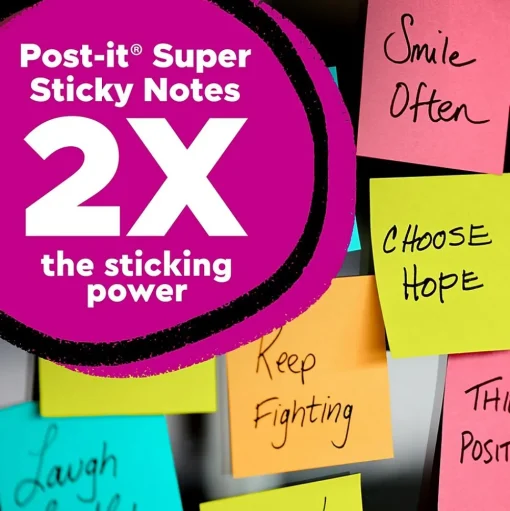 Post-it Post-It Notes<Super Sticky Notes, Assorted Sizes, Supernova Neons Collection, 45 Sheet/Pad, 4 Pads/Pack (4622-SSMIA)