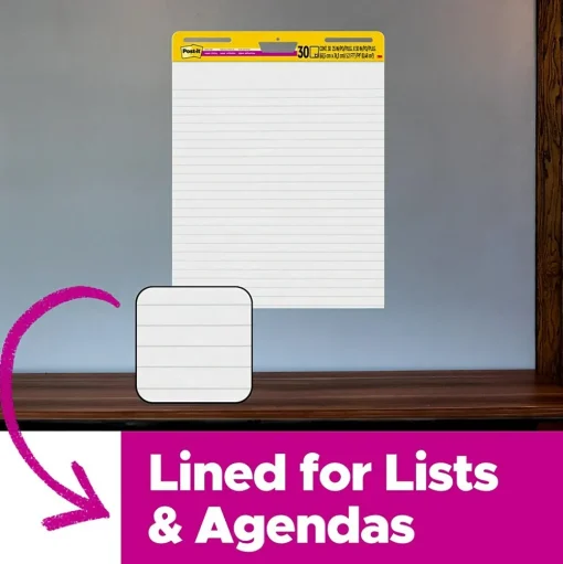 Post-it Easel Paper Pads<Super Sticky Wall Easel Pad, 25" x 30", Lined, 30 Sheets/Pad, 2 Pads/Pack (561WL-VAD-2PK)