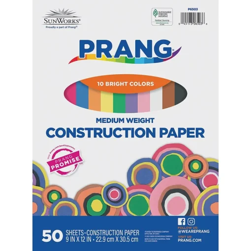 Prang Construction Paper<9" x 12" Construction Paper, Assorted Colors, 50 Sheets/Pack (P6503-0001)