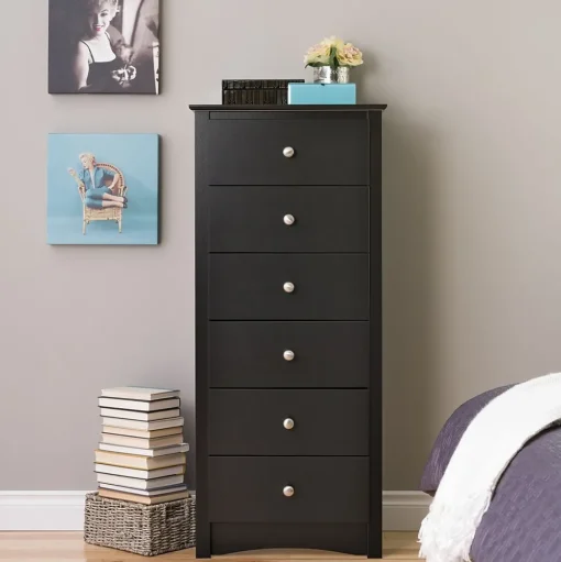 Prepac Storage Cabinets<™ 53.25" Sonoma Tall 6 Drawer Chest, Black