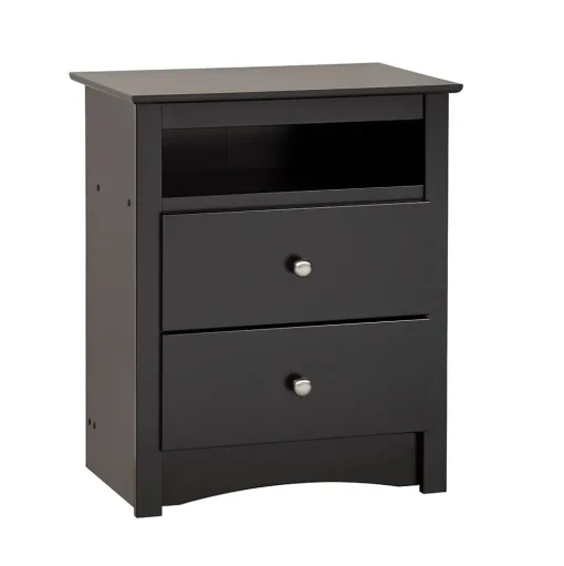 Prepac Storage Cabinets<™ 28" Sonoma Tall 2 Drawer Nightstand With Open Shelf, Black (BDC-2428)