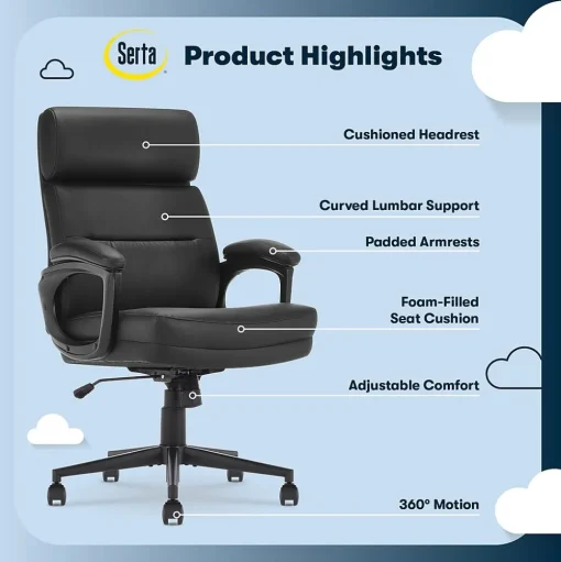 Serta Office Chairs<Comfort Ergonomic Bonded Leather Swivel Executive Chair, Black (CHR10130A)