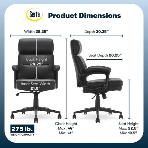 Serta Office Chairs<Comfort Ergonomic Bonded Leather Swivel Executive Chair, Black (CHR10130A)