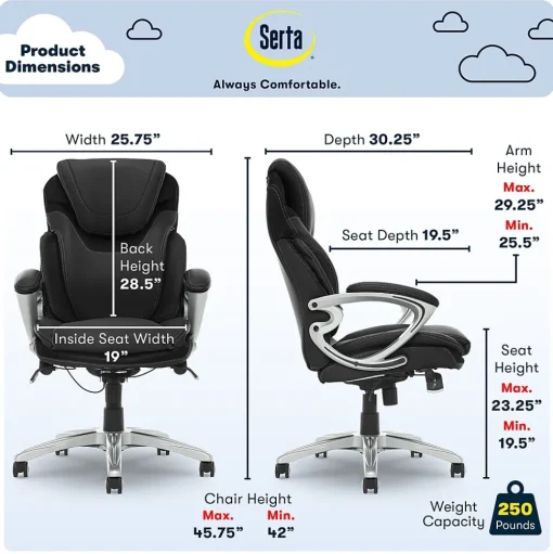 Serta Ergonomic Chairs<Works Bryce Ergonomic Bonded Leather Swivel Executive Chair, (43807A)