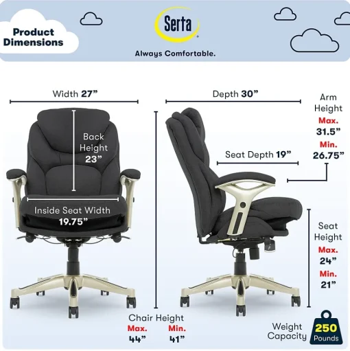 Serta Ergonomic Chairs<Works Ergonomic Fabric Swivel Executive Chair with Back in Motion Technology, (44186E)