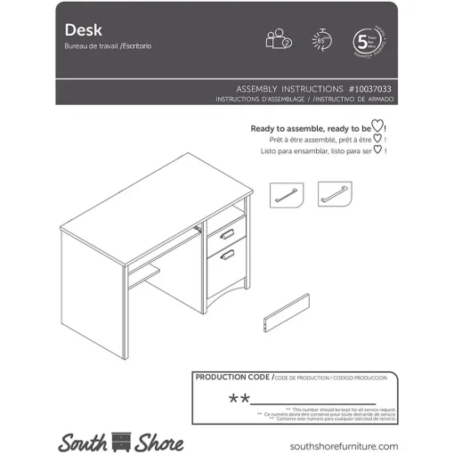 South Shore Computer Desks<Gascony 46"W Desk, (7360070)
