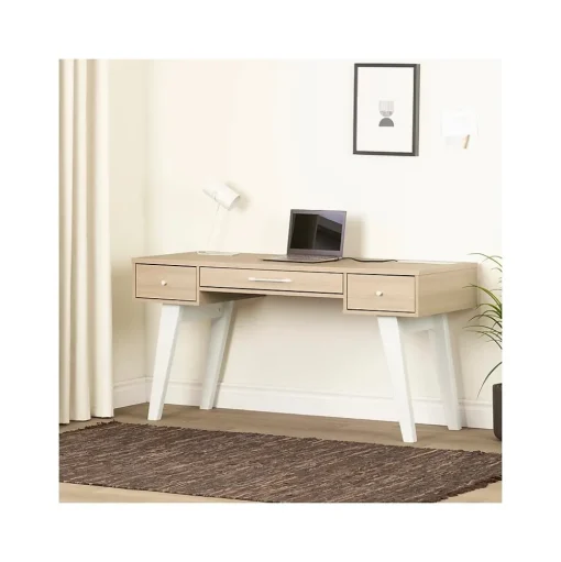 South Shore Computer Desks<Helsy 60"W Computer Desk, Soft Elm/White (13297)