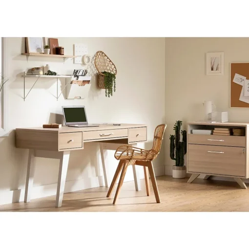 South Shore Computer Desks<Helsy 60"W Computer Desk, Soft Elm/White (13297)