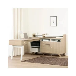 South Shore L-Desks<Helsy 78"W L-Shaped Computer Desk with Removable Hutch, Soft Elm/White (13298)