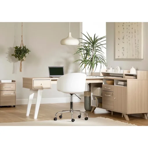 South Shore L-Desks<Helsy 78"W L-Shaped Computer Desk with Removable Hutch, Soft Elm/White (13298)