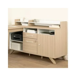 South Shore L-Desks<Helsy 78"W L-Shaped Computer Desk with Removable Hutch, Soft Elm/White (13298)