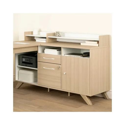 South Shore L-Desks<Helsy 78"W L-Shaped Computer Desk with Removable Hutch, Soft Elm/White (13298)