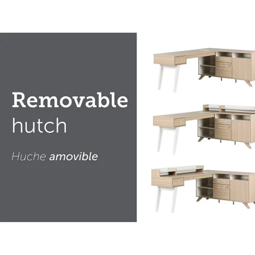 South Shore L-Desks<Helsy 78"W L-Shaped Computer Desk with Removable Hutch, Soft Elm/White (13298)