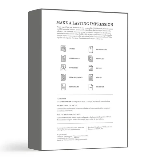 Southworth Resume Paper<Fine Paper, 8.5" x 11", 24 lb., Wove-Finish, White, 500/Box (404C)