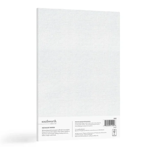 Southworth Card Stock<Metalo Linen Cardstock Paper, 70 Lbs., 8.5" x 11", White Pearl, 25 Sheets/Pack (91142)