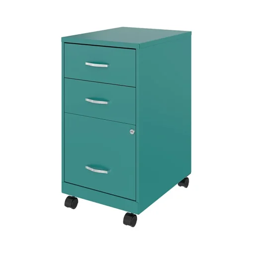 Space Solutions File Cabinets<3-Drawer Mobile Vertical File Cabinet, Letter Size, Lockable, 26.7"H x 14.25"W x 18"D, Teal (24431)