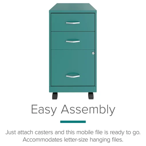 Space Solutions File Cabinets<3-Drawer Mobile Vertical File Cabinet, Letter Size, Lockable, 26.7"H x 14.25"W x 18"D, Teal (24431)