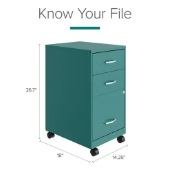 Space Solutions File Cabinets<3-Drawer Mobile Vertical File Cabinet, Letter Size, Lockable, 26.7"H x 14.25"W x 18"D, Teal (24431)