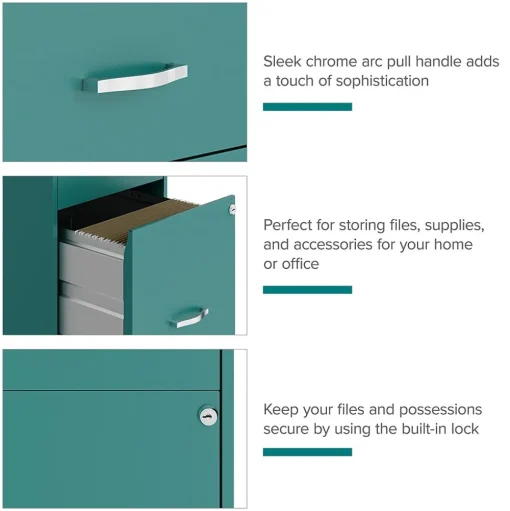 Space Solutions File Cabinets<3-Drawer Mobile Vertical File Cabinet, Letter Size, Lockable, 26.7"H x 14.25"W x 18"D, Teal (24431)