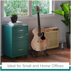 Space Solutions File Cabinets<3-Drawer Mobile Vertical File Cabinet, Letter Size, Lockable, 26.7"H x 14.25"W x 18"D, Teal (24431)