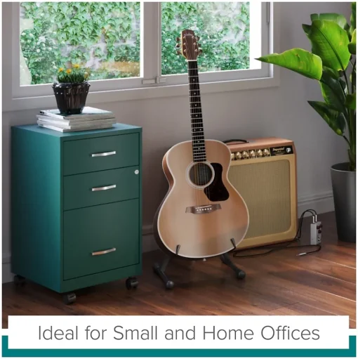 Space Solutions File Cabinets<3-Drawer Mobile Vertical File Cabinet, Letter Size, Lockable, 26.7"H x 14.25"W x 18"D, Teal (24431)
