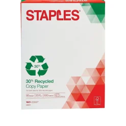Staples Copy Paper<30% Recycled 8.5" x 11" Copy Paper, 20 lbs., 92 Brightness, 500 Sheets/Ream, 5 Reams/Carton (51959-US)