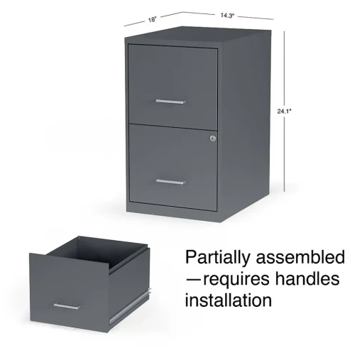 Staples File Cabinets<Light Duty 2-Drawer Mobile Vertical File Cabinet, Letter Size, Lockable, 24.1"H x 14.3"W x 18"D, Charcoal (ST52143-CC)
