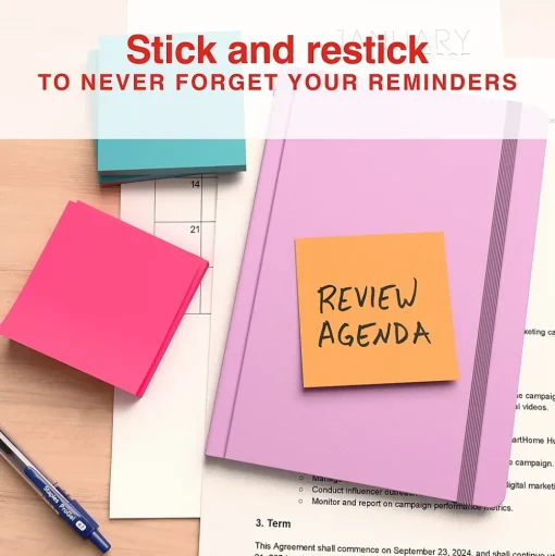 Staples Sticky Notes<Notes, 3" x 3", Sorbet Collection, 100 Sheet/Pad, 12 Pads/Pack (S-33BO12/52566)