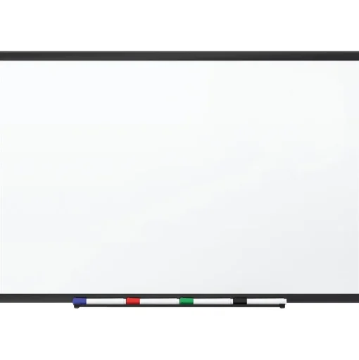 Staples Dry Erase<Standard Durable Melamine Dry-Erase Whiteboard, Black Aluminum Frame, 4' x 3' (52681/28681)