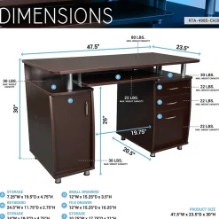 Techni Mobili Corner Desks<47"W Computer Desk, Chocolate (RTA-4985-CH36)