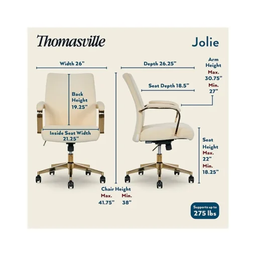 Thomasville Furniture Ergonomic Chairs<Jolie Ergonomic Fabric Swivel Desk Chair, (60068-CRM)