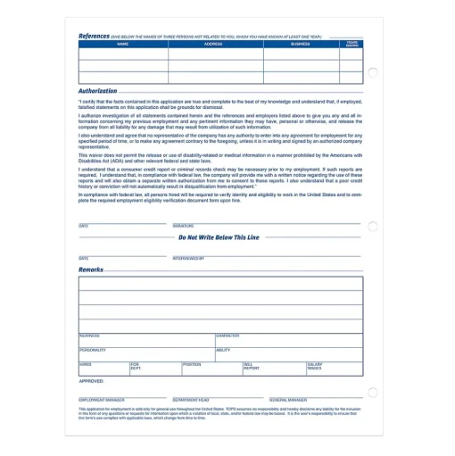 TOPS Hr Forms<® Application for Employment, 2-Sided, 8-1/2 x 11", 50 Sheets/Pad, 2 Pads/Box (32851)