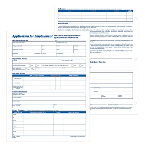 TOPS Hr Forms<® Application for Employment, 2-Sided, 8-1/2 x 11", 50 Sheets/Pad, 2 Pads/Box (32851)