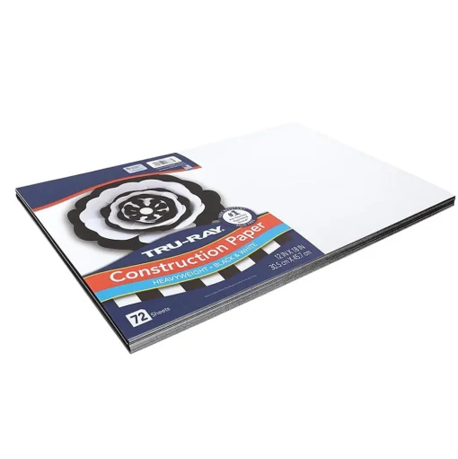 Tru-Ray Construction Paper<12" x 18" Construction Paper, Black/White, 72 Sheets/Pack (P6677)