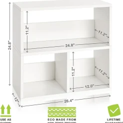 Way Basics Bookcases<24.8"H Collins Cubby Bookcase, Organizer and Modern Eco Storage Shelf, White (WB-2SHELF-3-WE)