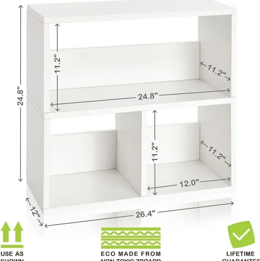 Way Basics Bookcases<24.8"H Collins Cubby Bookcase, Organizer and Modern Eco Storage Shelf, White (WB-2SHELF-3-WE)